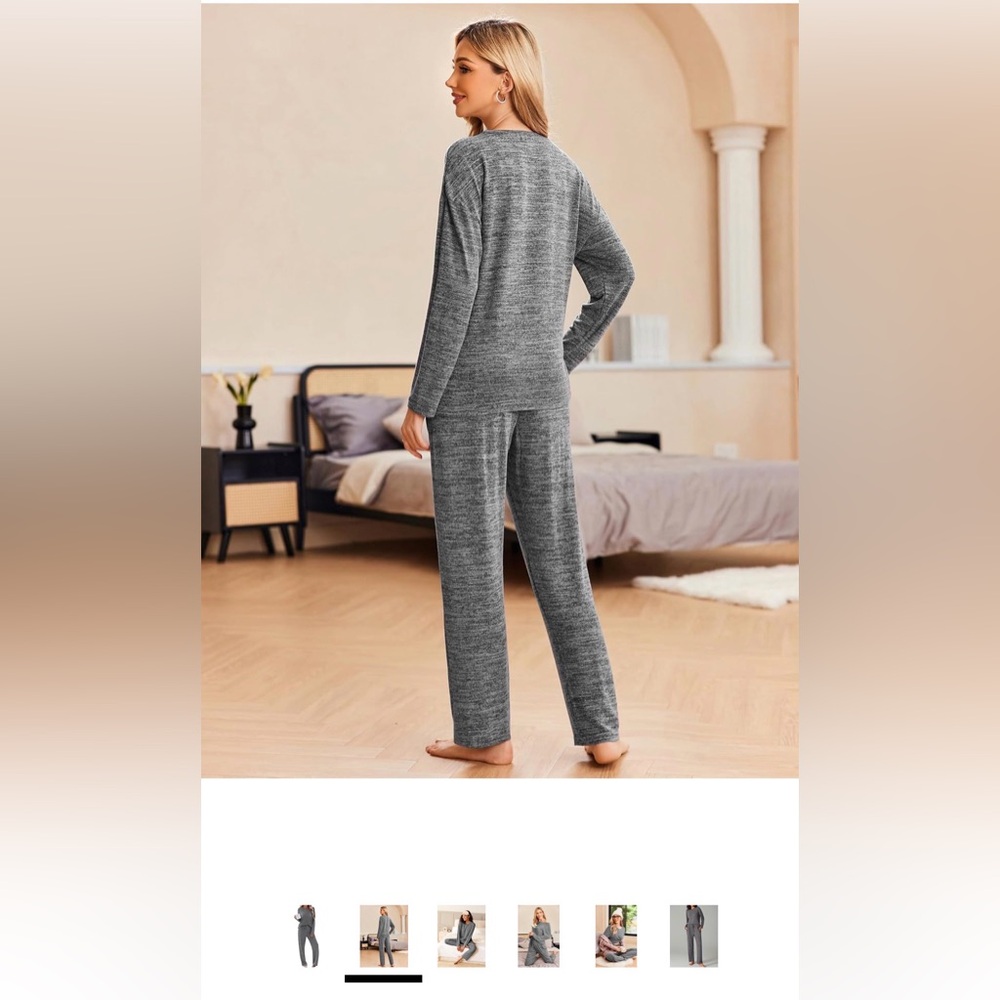Ekouaer Pajama Set Womens Long Sleeve - Gray - Large - Picture 2 of 5